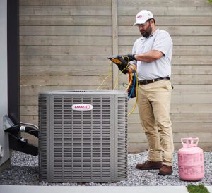 Man working on air conditioner